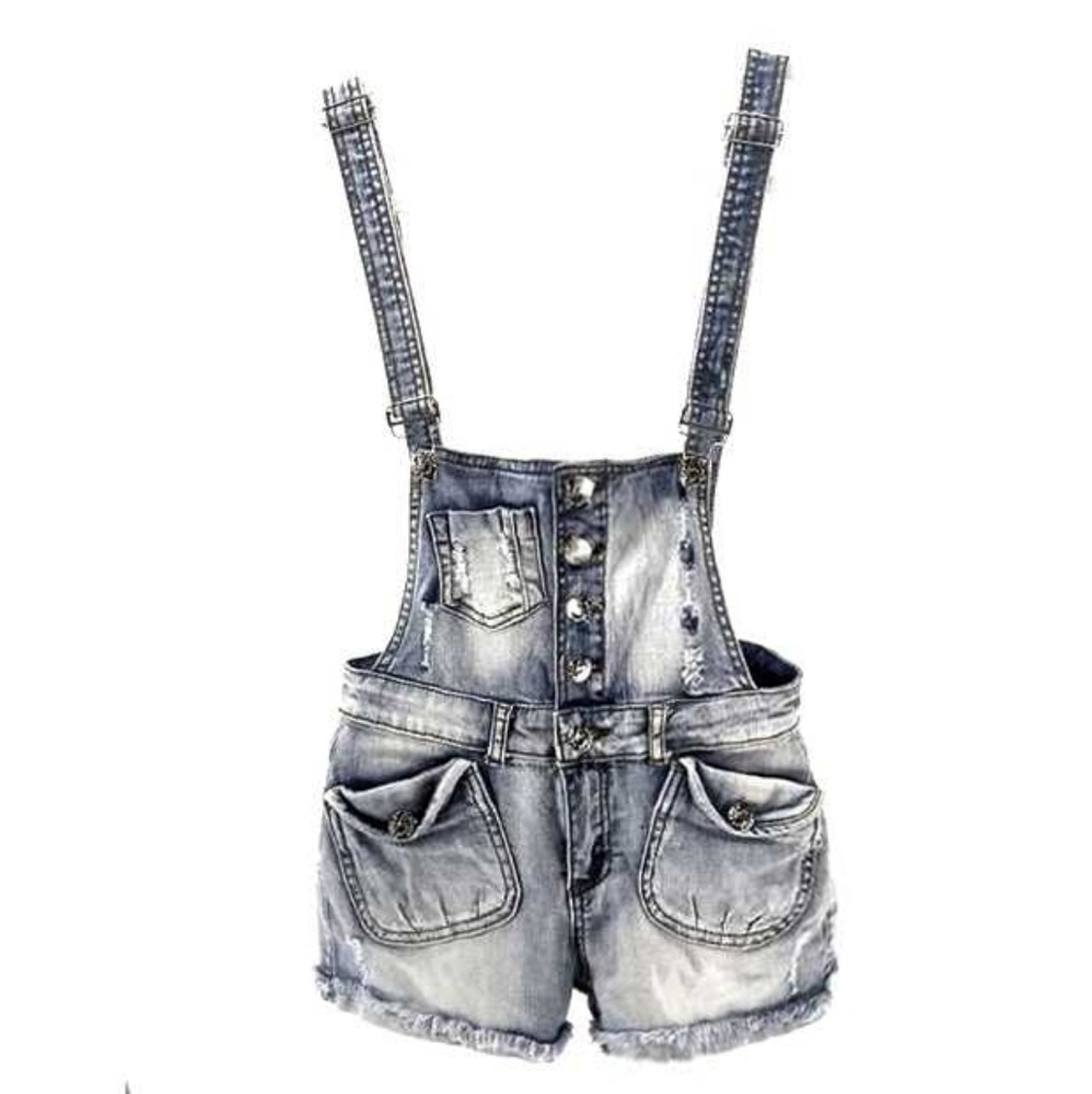 DISTRESSED 90's JEAN OVERALL SHORTS Small